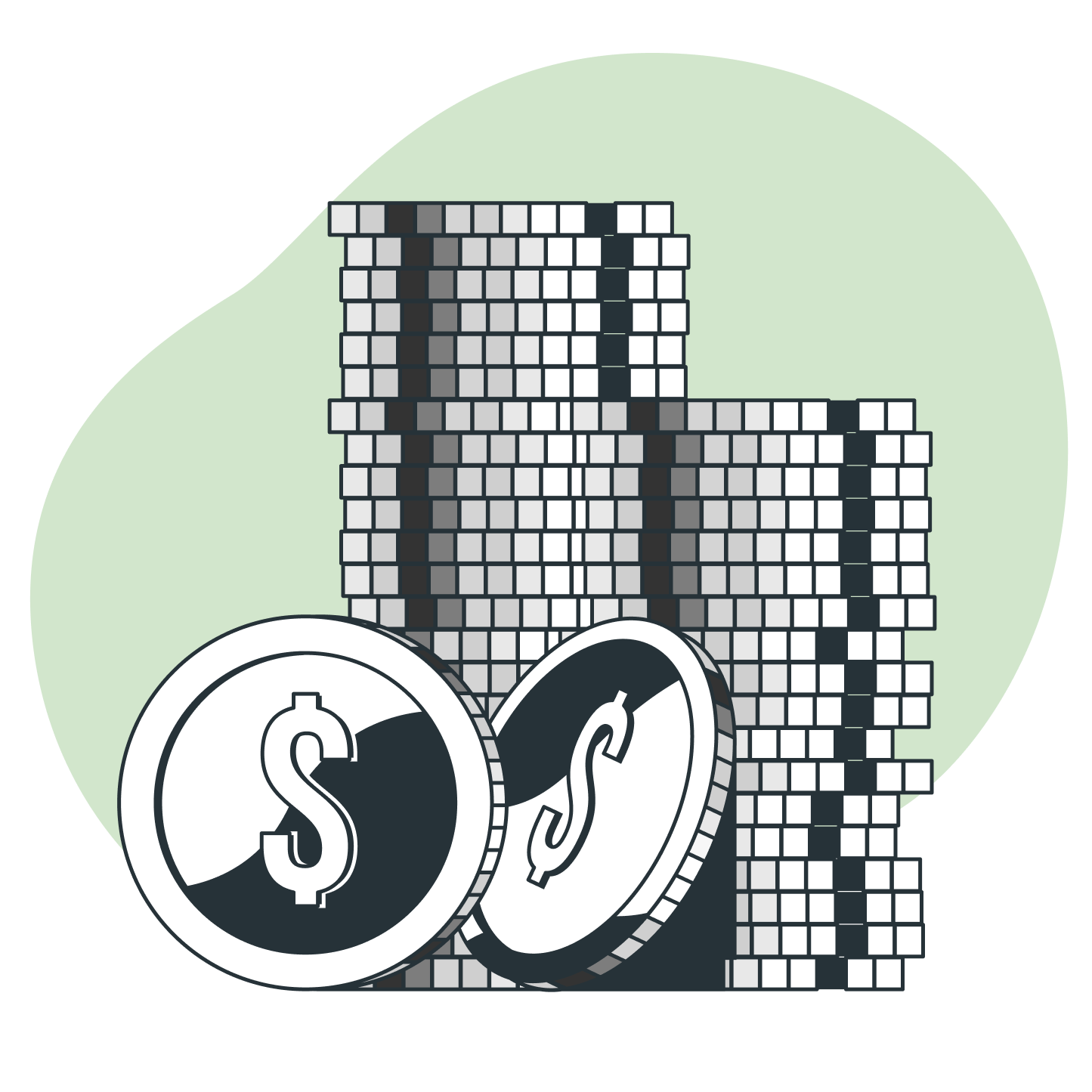 Illustration de pièces de monnaie empilées et une économie représentée.