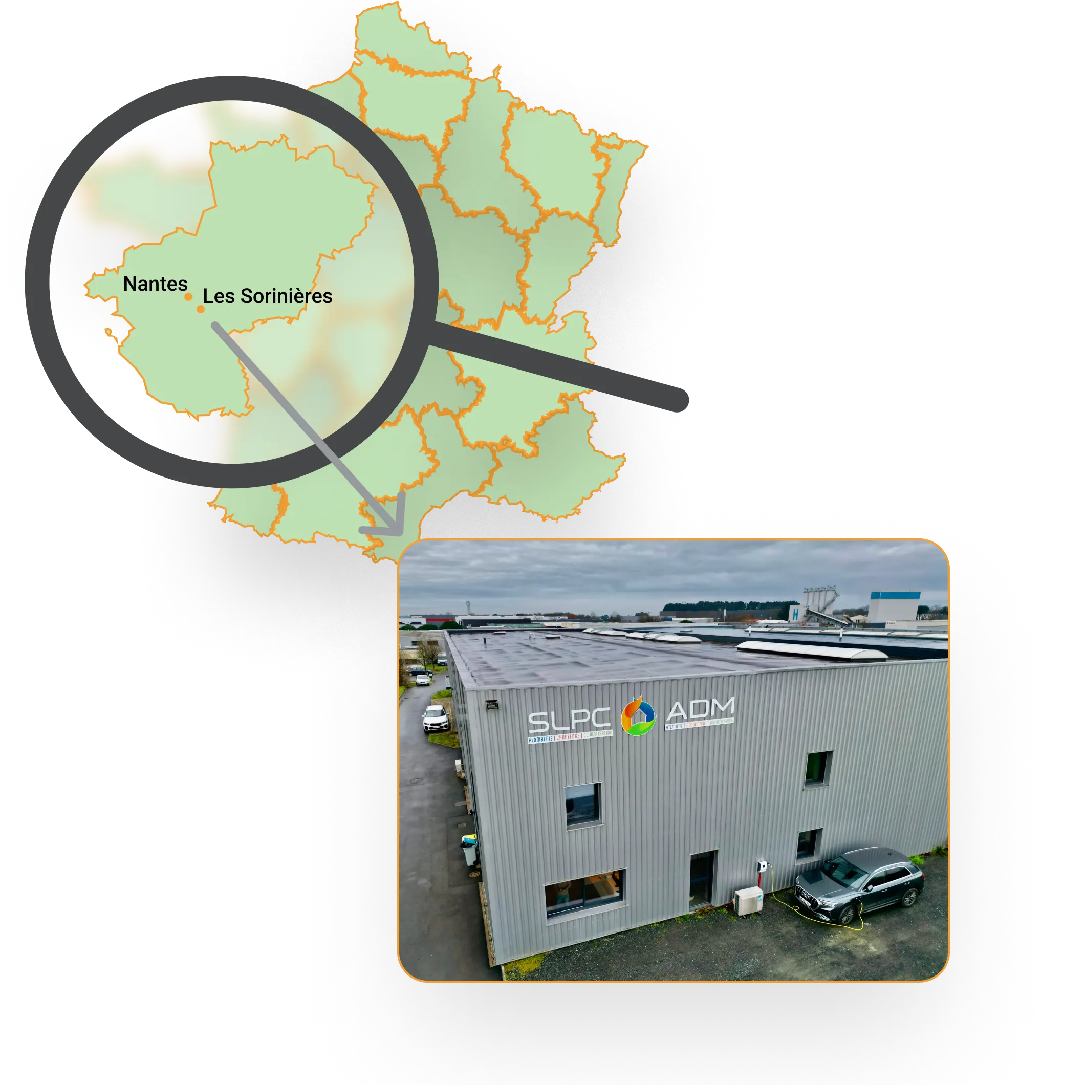 Vue extérieure du bâtiment SLPC avec logo visible sur la façade.