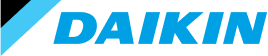 Logo bleu "Daikin" sur fond vert.